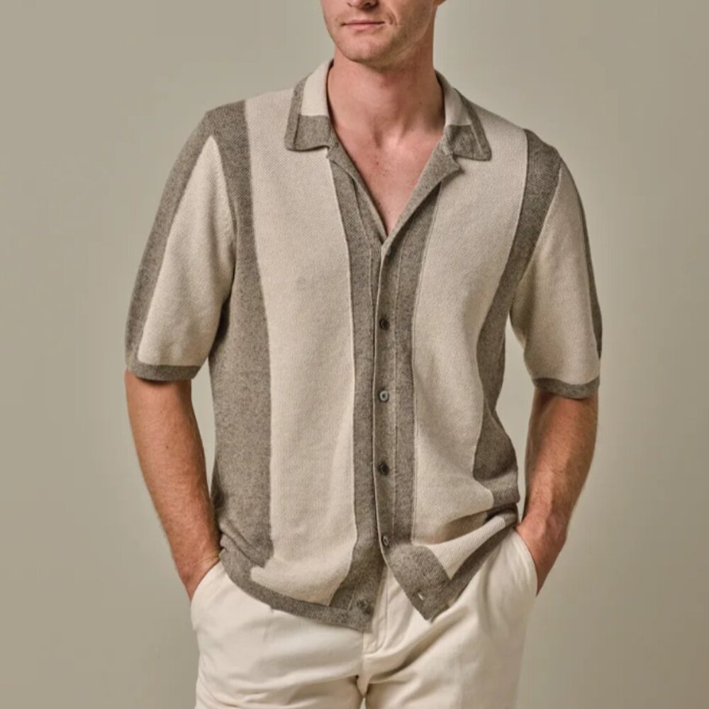 BNWT SS25 PROFUOMO CAMP STRIPE COTTON POLO L